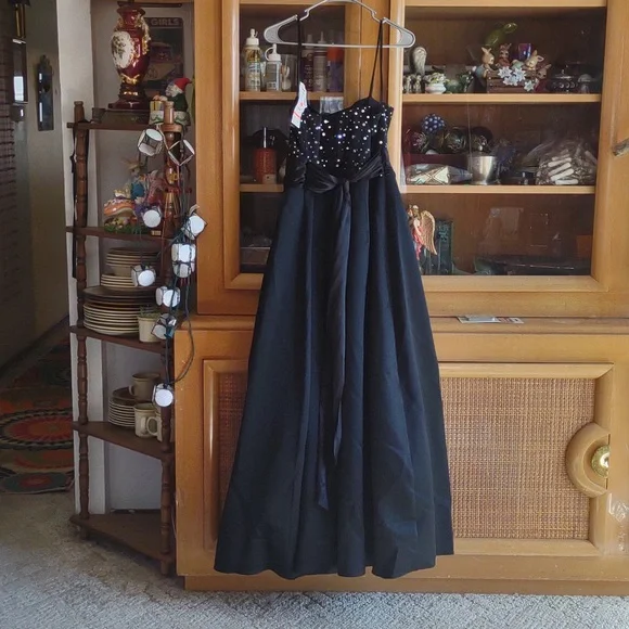 NOS JUMP APPAREL black Tool Sequence Sash Full Length Formal Dress Plus Sz 18W - Picture 8 of 12